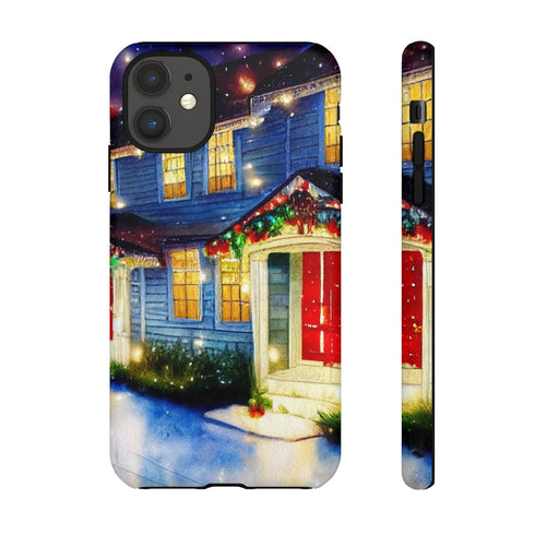 Festive Christmas Decorations on a Row of Townhomes - Impact Resistant Phone Case iPhone 11 Matte